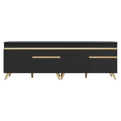 Kit Armário De Cozinha Gabinete Pia 120cm Veneza Multimóveis Mp2159 Preto/dourado Preto/dourado