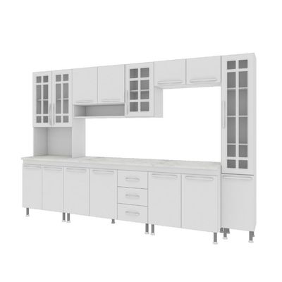 Cozinha Modulada Completa Fidelitá Viena 6 Peças 295cm 15 Portas 3 Gavetas Com Tampo Branco
