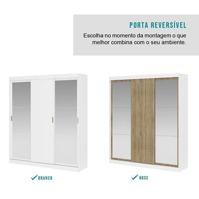 Guarda Roupa Casal 3 Portas 4 Gav Espelho Branco Carraro