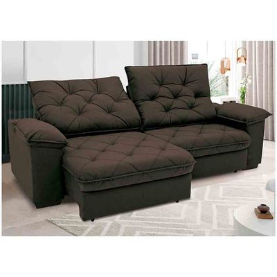 Sofá 4 Lugares Linoforte Luggero Retrátil e Reclinável Revestido em Tecido Suede com 230cm de Largura Marrom