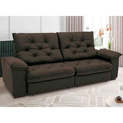 Sofá 4 Lugares Linoforte Luggero Retrátil e Reclinável Revestido em Tecido Suede com 230cm de Largura Marrom
