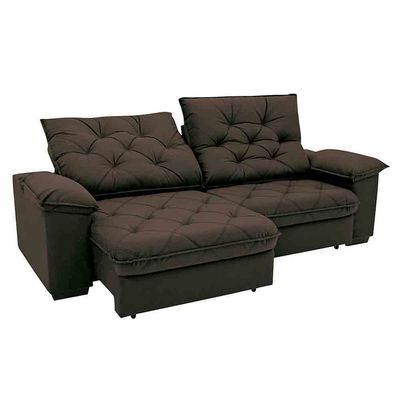 Sofá 4 Lugares Linoforte Luggero Retrátil e Reclinável Revestido em Tecido Suede com 230cm de Largura Marrom