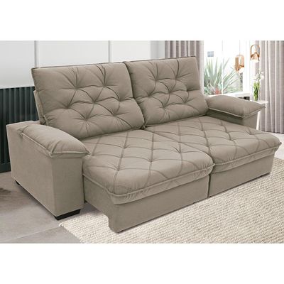 Sofá 4 Lugares Linoforte Luggero Retrátil e Reclinável Revestido em Tecido Suede com 230cm de Largura Areia