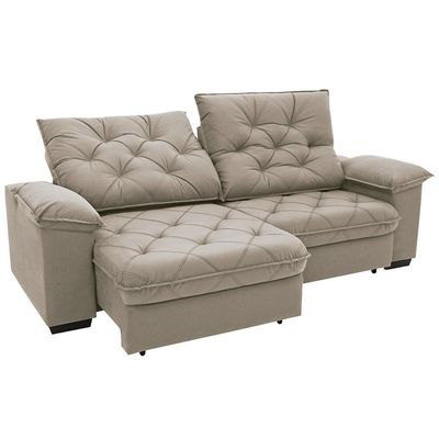 Sofá 4 Lugares Linoforte Luggero Retrátil e Reclinável Revestido em Tecido Suede com 230cm de Largura Areia