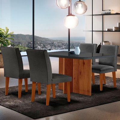 Mesa Olimpia 120 Mdf Vidro Canto Copo 4 Cadeiras Grecia