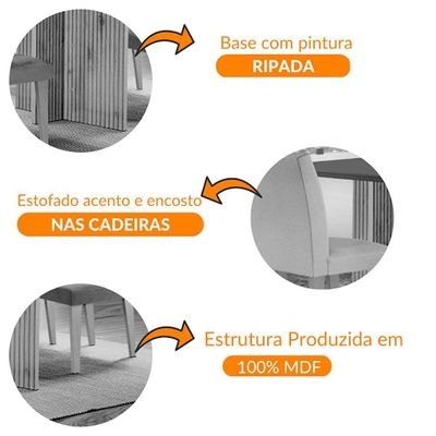Mesa Olimpia 120 Mdf Vidro Canto Copo Com 4 Cadeiras