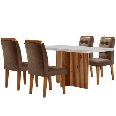 Mesa Olímpia 120cm Mdf Vidro Canto Copo Com 4 Cadeiras