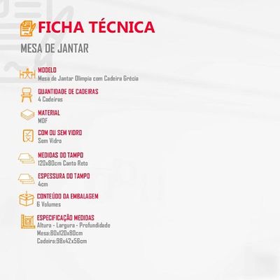 Mesa Olimpia 120 Mdf Canto Copo Com 4 Cadeiras Grecia
