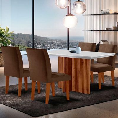 Mesa Olimpia 120 Mdf Canto Copo Com 4 Cadeiras Grecia