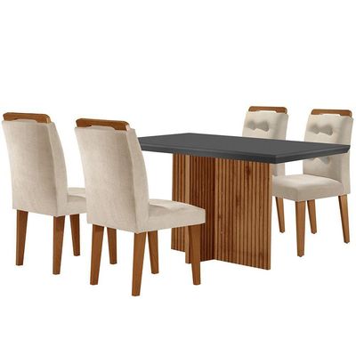 Mesa Olímpia 120cm Mdf Vidro Canto Reto Com 4 Cadeiras Carol