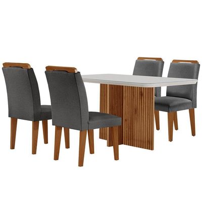 Sala De Jantar Mesa 120cm Mdf Vidro Canto Copo 4 Cadeiras