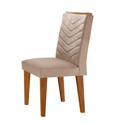 Mesa Tampo Mdf E Vidro Com 6 Cadeiras Creme/Off White/Imbuia