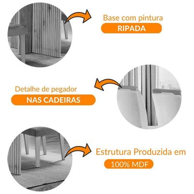 Sala De Jantar Mesa 120cm Mdf Vidro Canto Reto 4 Cadeiras