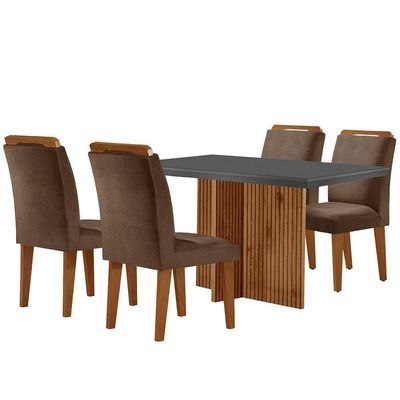 Sala De Jantar Mesa 120cm Mdf Vidro Canto Reto 4 Cadeiras