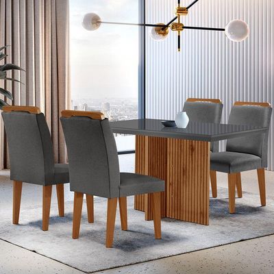 Mesa Olímpia 120cm Mdf Vidro Canto Reto 4 Cadeiras Athenas