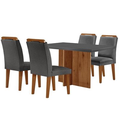 Mesa Olímpia 120cm Mdf Vidro Canto Reto 4 Cadeiras Athenas