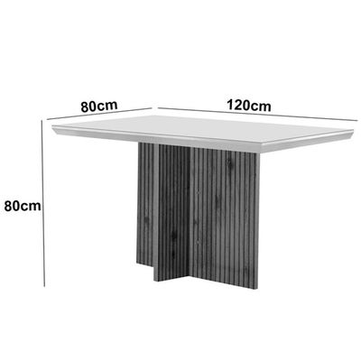 Sala De Jantar Mesa 120cm Mdf Vidro Canto Reto 4 Cadeiras
