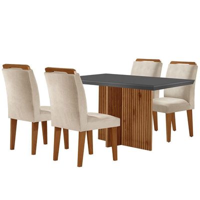 Sala De Jantar Mesa 120cm Mdf Vidro Canto Reto 4 Cadeiras