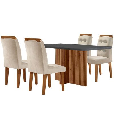 Mesa Olímpia 120cm Mdf Canto Copo Com 4 Cadeiras Carol