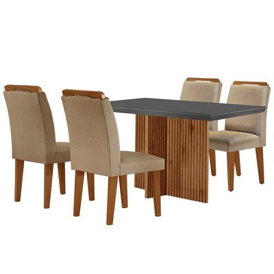 Mesa Olímpia 120cm Mdf Vidro Canto Reto Com 4 Cadeiras