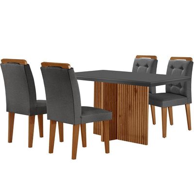 Mesa Olímpia 120cm Mdf Vidro Canto Reto Com 4 Cadeiras Carol