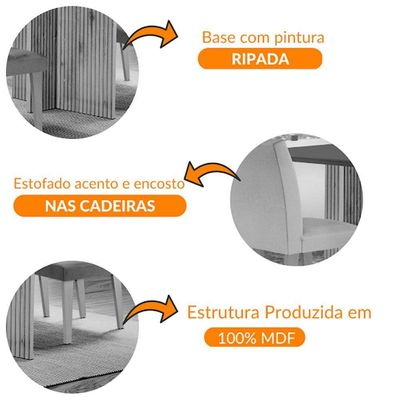 Mesa Olimpia 120 Mdf Vidro Canto Copo Com 4 Cadeiras