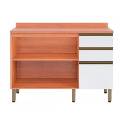 Balcão Macadâmia 120cm Com Tampo 2 Portas 3 Gavetas 914103 Telasul Freijo E Branco