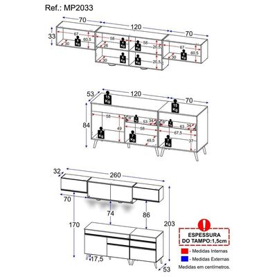 Cozinha Completa 5 Peças Com Leds Mp2033 Veneza Up