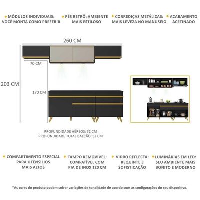 Cozinha Completa 5 Peças Com Leds Mp2033 Veneza Up