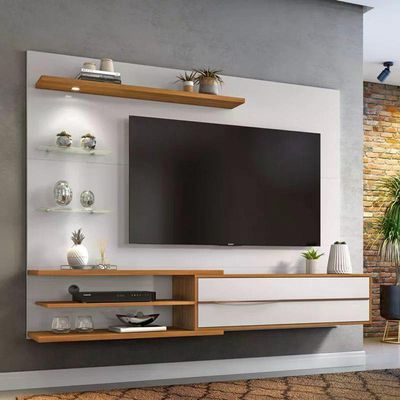 Painel Para Tv Até 60 " Off White E Freijó