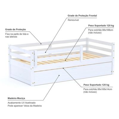 Bicama Infantil Eco  Madeira Maciça Branco
