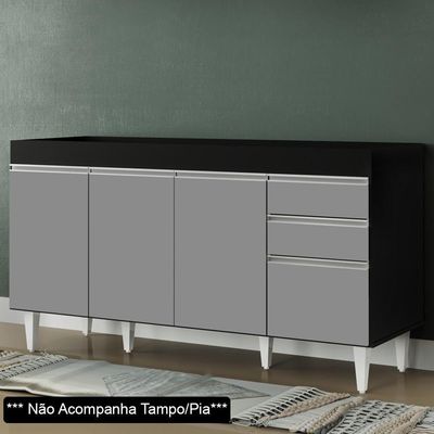 Balcão Gabinete Para Pia Sem Tampo 150cm Marrocos Preto/cinza - Lumil
