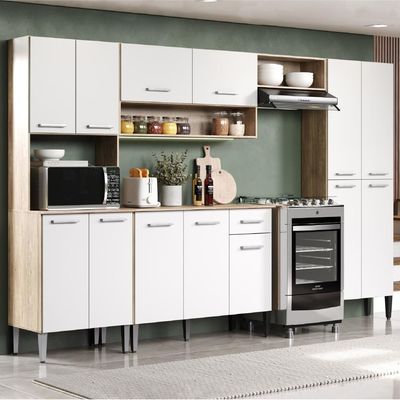 Armário Cozinha Completa ArizonaPlus Carvalho/Branco Carraro