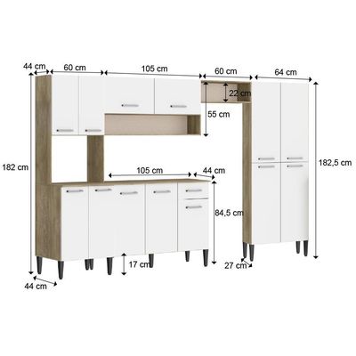 Armário Cozinha Completa ArizonaPlus Carvalho/Branco Carraro