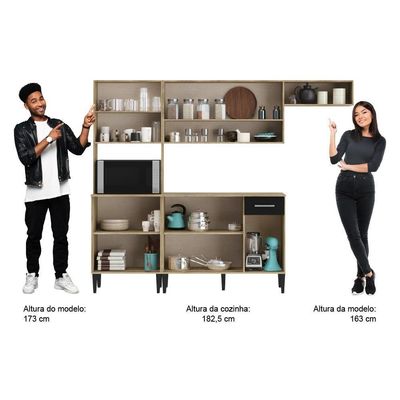 Armário Cozinha Compacta ArizonaSmart Carvalho/preto Carraro