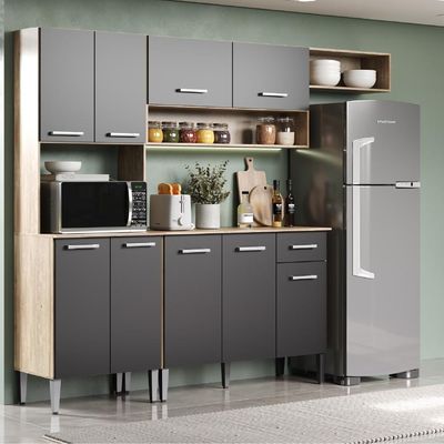 Armário Cozinha Compacta ArizonaSmart Carvalho/preto Carraro