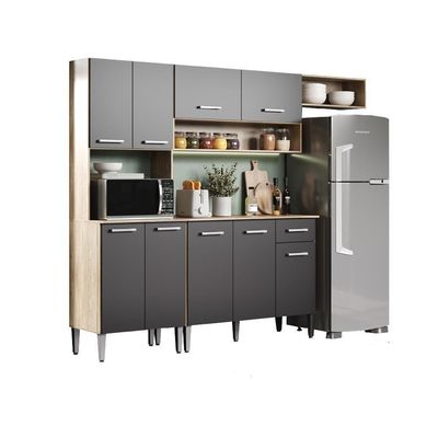 Armário Cozinha Compacta ArizonaSmart Carvalho/preto Carraro