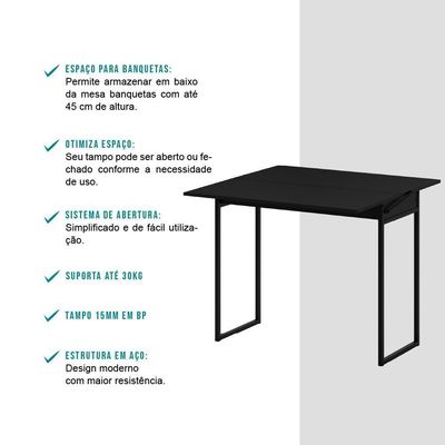 Conjunto Mesa Dobrável Com 2 Banquetas Preto Carraro