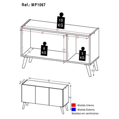 Rack Retrô Para Tv Até 32 Polegadas Com 3 Portas Multimóveis Mp1067 Branco/preto Branco/preto