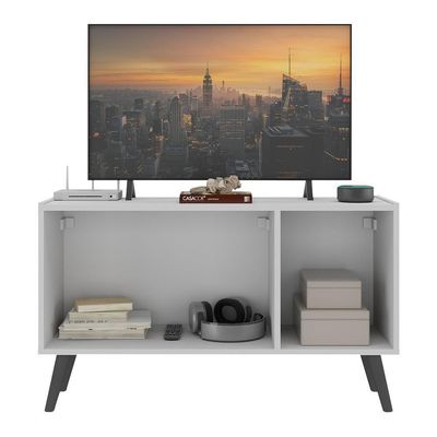Rack Retrô Para Tv Até 32 Polegadas Com 3 Portas Multimóveis Mp1067 Branco/preto Branco/preto