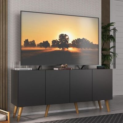 Rack Retrô Para Tv Até 50 Polegadas Com Mp1071 Preto natural