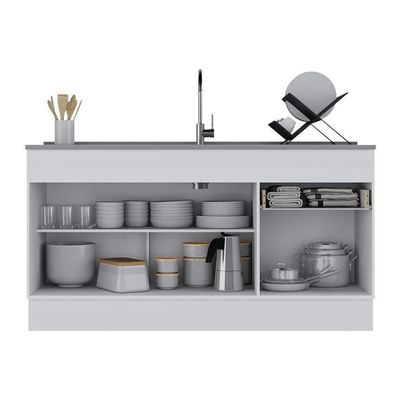 Balcão Cozinha Gabinete Pia 150cm 3 Ptas Branco/preto