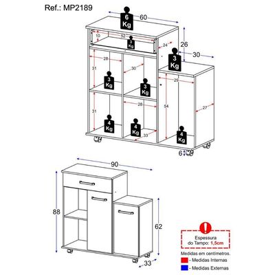 Armário De Cozinha Balcão Multiuso Para Microondas Multimóveis Mp2189 Preto Preto