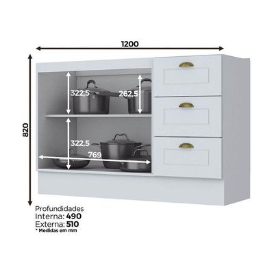 Balcão 2 Portas Clássico 120 Cm Sem Tampo Henn Branco