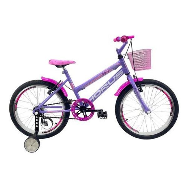 Bicicleta Infantil Aro 20 Feminina - Route Bike - Aro Aero Horus - Cestinha - Rodinha Lateral Lilás