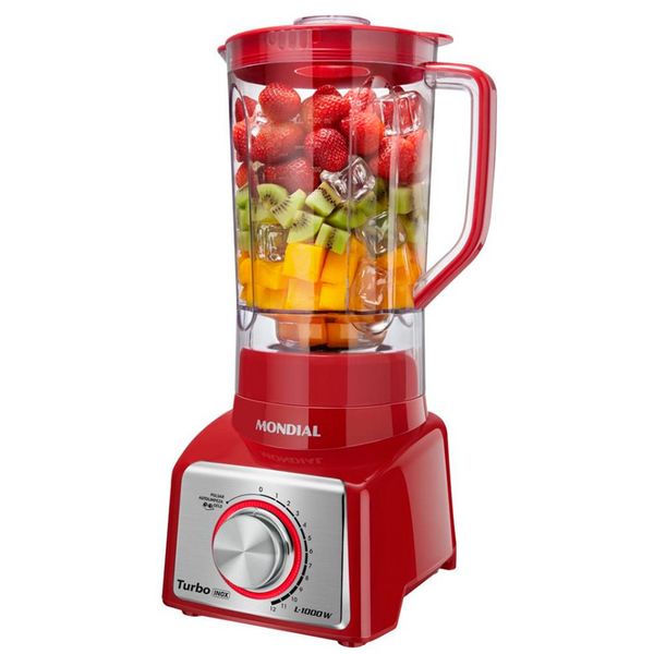 Liquidificador Turbo com 12 Velocidades 1000W Mondial Vermelho com Inox / 110V