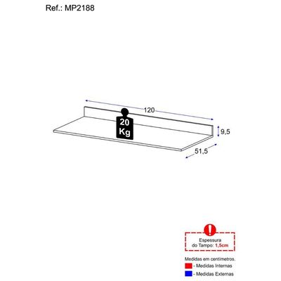 Tampo Mdp Para Balcão 120cm Multimóveis Mp2188 Preto