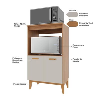 Balcão De Cozinha Modulado Para Forno E Microondas Fidelitá Atenas 65cm 2 Portas Freijó/off-white
