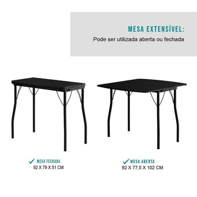 Conjunto Mesa Extensível Com 4 Banquetas Preto Carraro