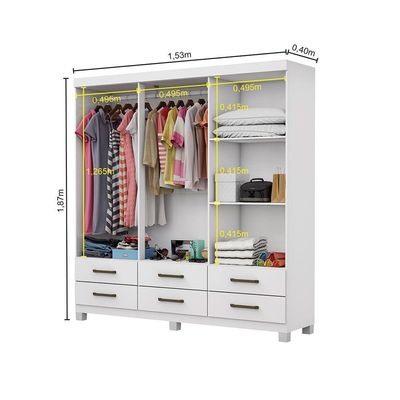 Guarda-roupa D22 6 Portas 6 Gavetas Com Espelho e Pés Branco
